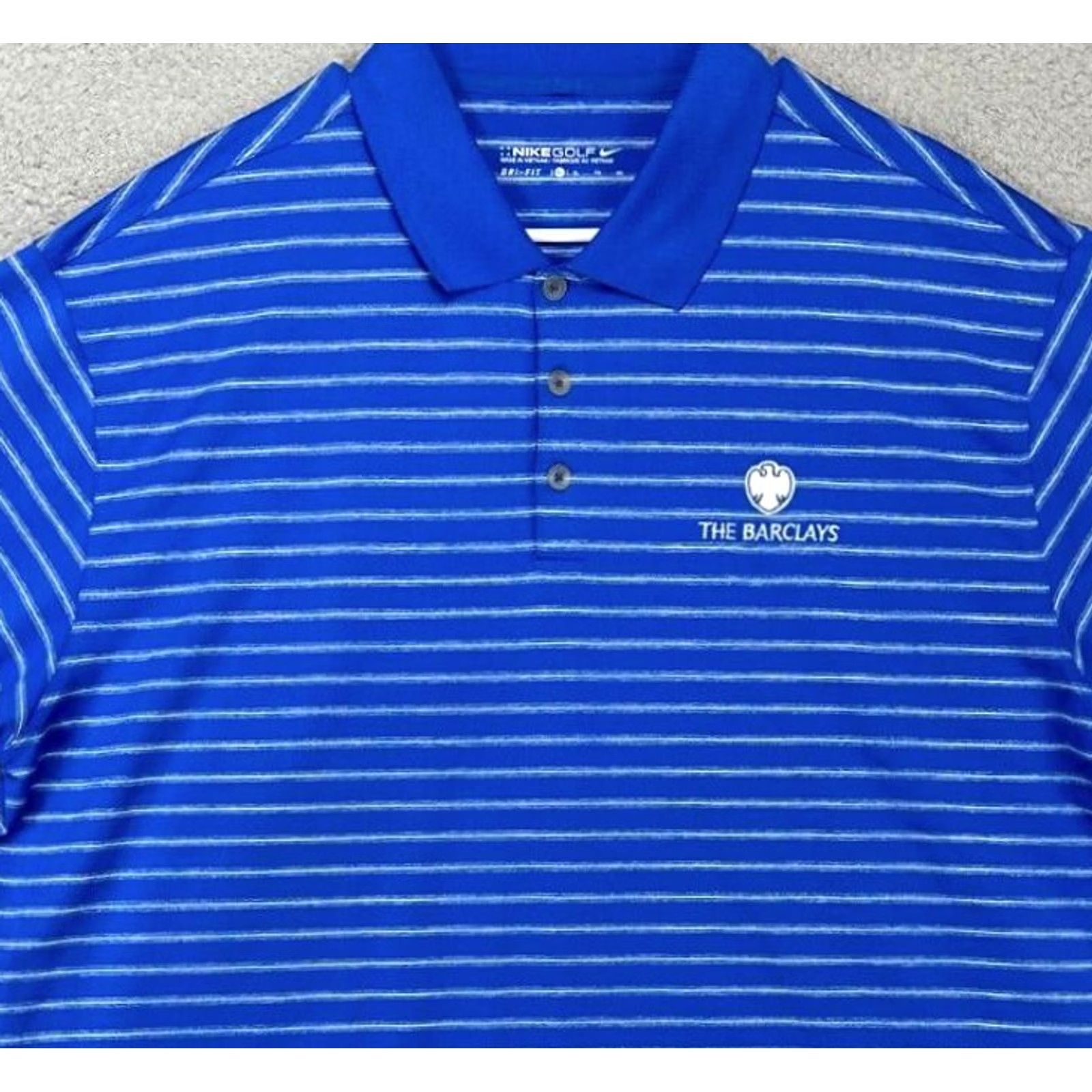 Nike Nike Golf Polo Mens XL Dri-Fit Blue Pinstripe The Barclays Swoosh Rugby Shirt Size US XL / EU 56 / 4 - 2 Thumbnail