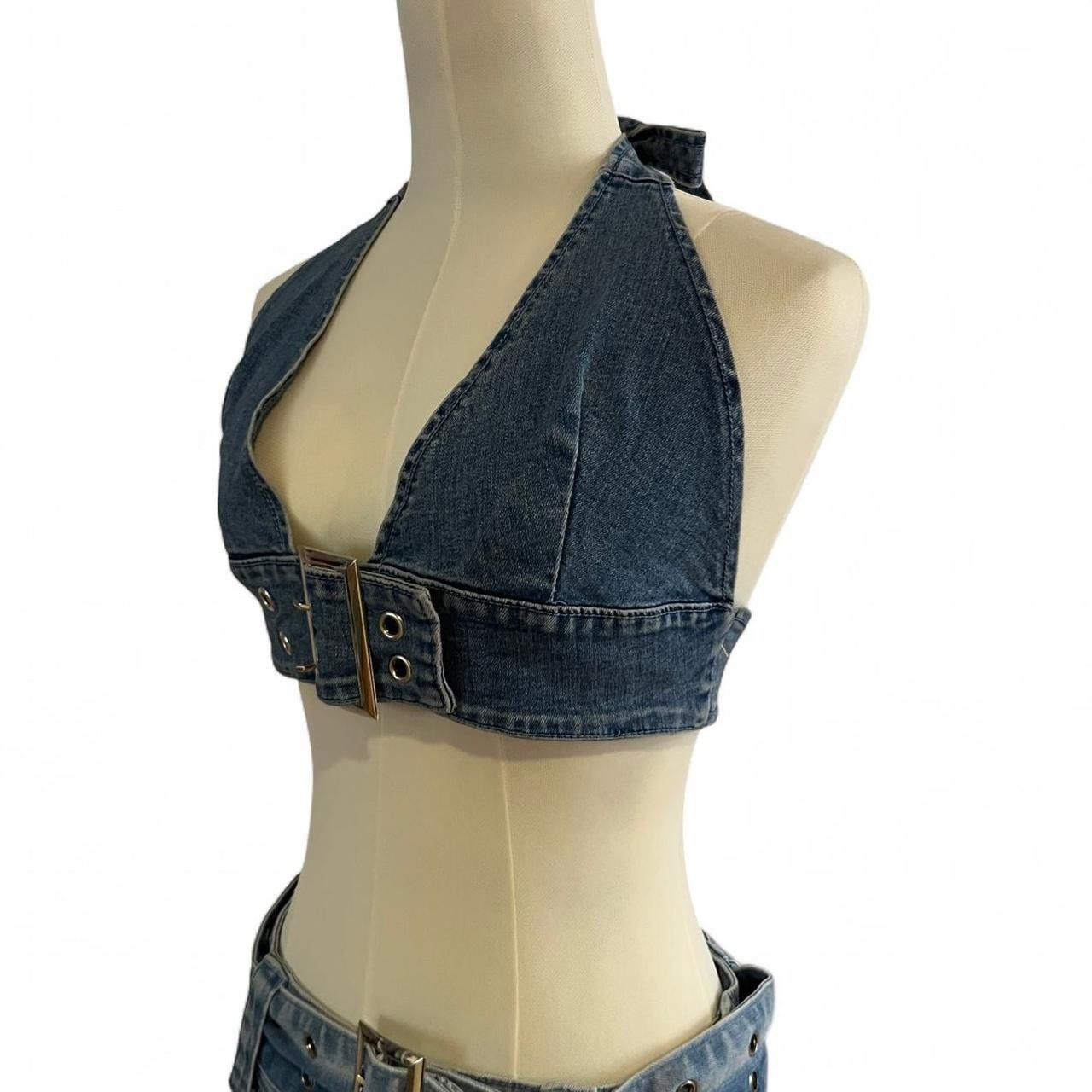 Sugar Y2K outfit Sugar Thrillz denim belted halter top & skirt set Size S / US 4 / IT 40 - 4 Thumbnail