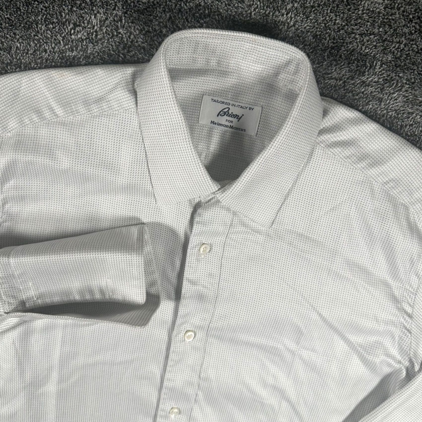 Brioni Brioni Dress Shirt Mens 15.5 R White Gray French Cuff Neiman Marcus Italy Size 42R - 2 Thumbnail