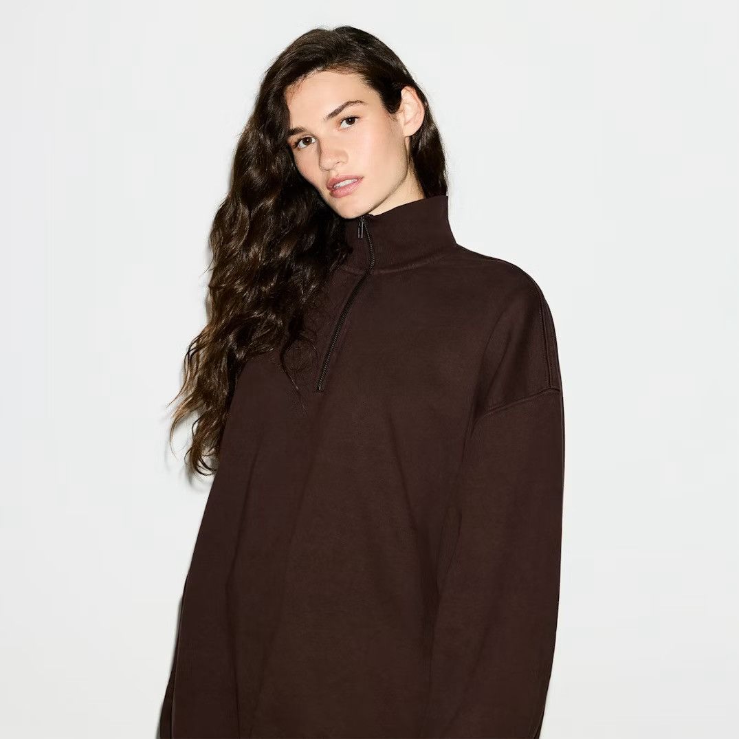 SKIMS SKIMS Oversize Fleece Half Zip Pullover in Espresso small Size S / US 4 / IT 40 - 4 Thumbnail