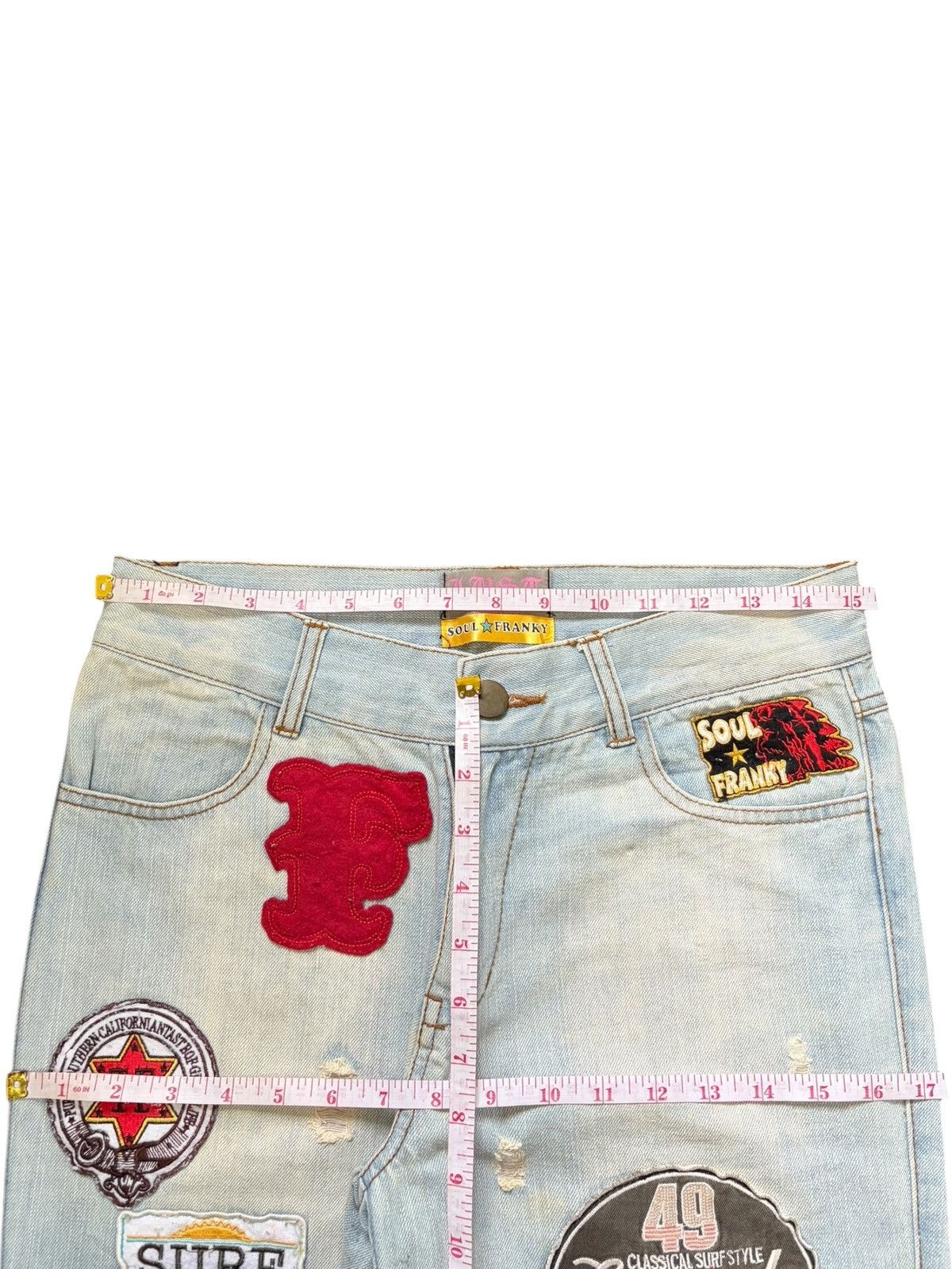 Hysteric Glamour Vintage Japanese Brand Patches Distress Flare Jeans Size 30" / US 8 / IT 44 - 6 Thumbnail