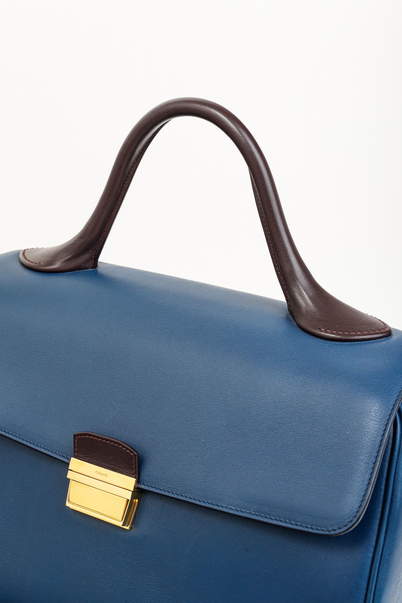 Celine Celine AW/14 Top Handle Blue Leather Brown-Trim Bag Size ONE SIZE - 6 Thumbnail