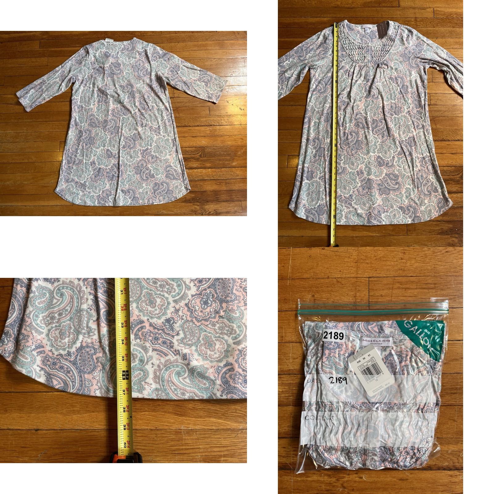 Vintage Miss Elaine Paisley Nightgown Womens 1X Extra Large Gown Long Sleeve Size ONE SIZE - 8 Thumbnail