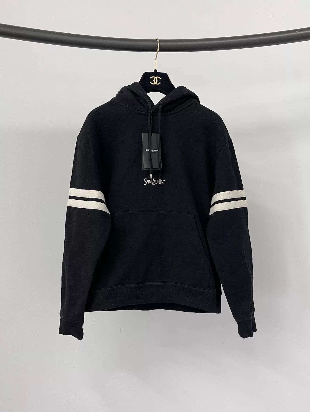 Saint Laurent Paris Saint Laurent Black Striped Sleeve Hoodie Size US M / EU 48-50 / 2 - 1 Thumbnail