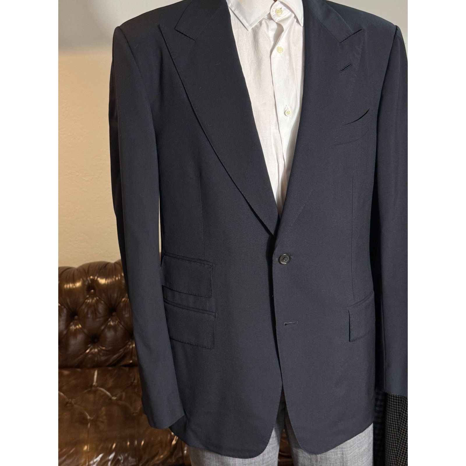 Tom Ford Tom Ford Navy Blue Wool Peak Lapel Suit Windsor 52R 42R Size 42R - 12 Thumbnail