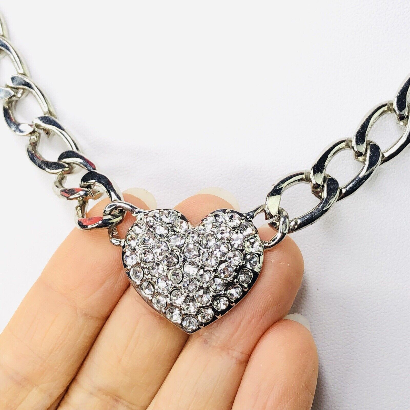 Other Heart Cuban Link Chain Clear Rhinestones Pendant necklace18" Size ONE SIZE - 2 Thumbnail