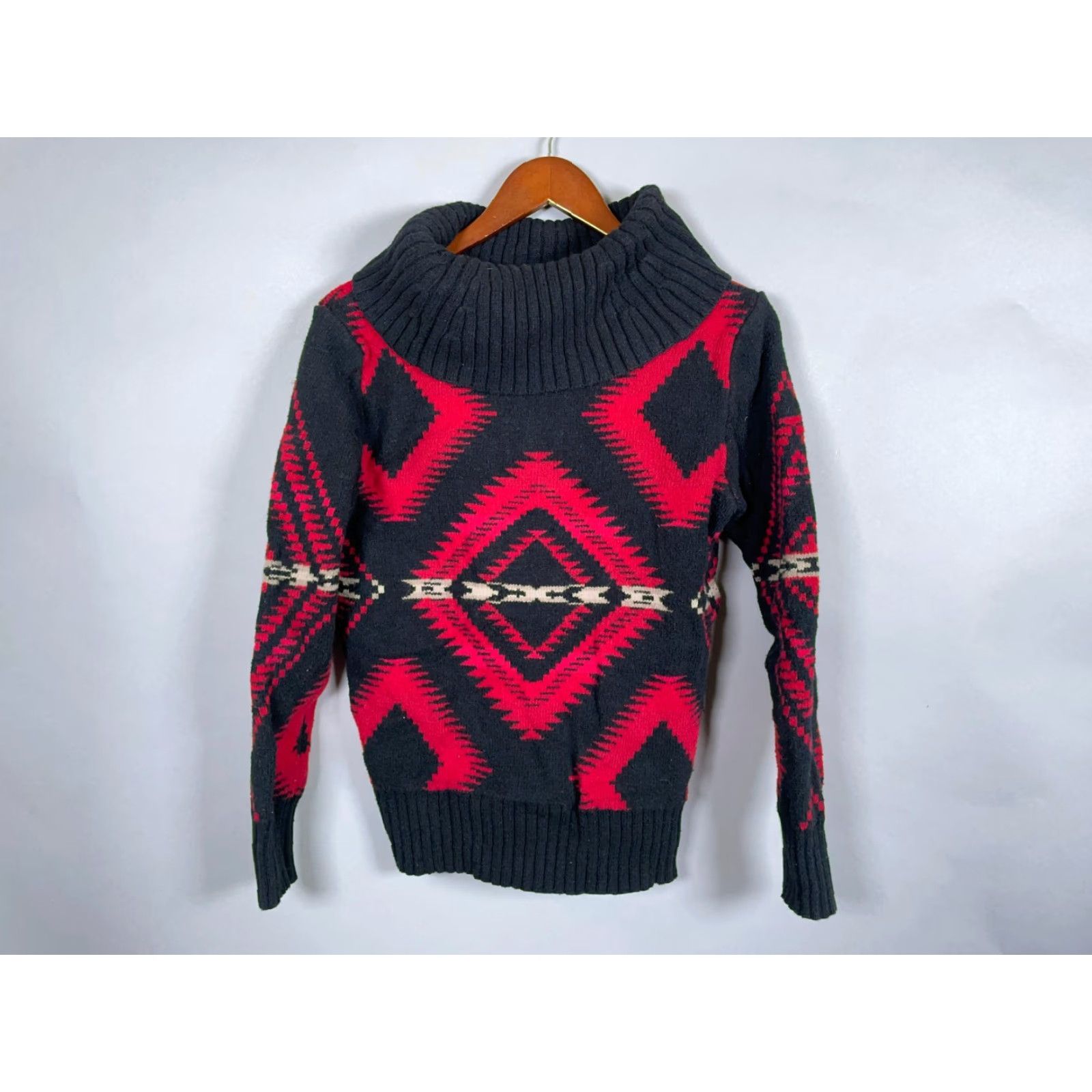 Ralph Lauren VINTAGE Lauren Ralph Lauren Fall Winter Sweater Women's Medium Red Black Aztec Geometric Turtleneck Pullover Bohemian 90s Size M / US 6-8 / IT 42-44 - 2 Thumbnail