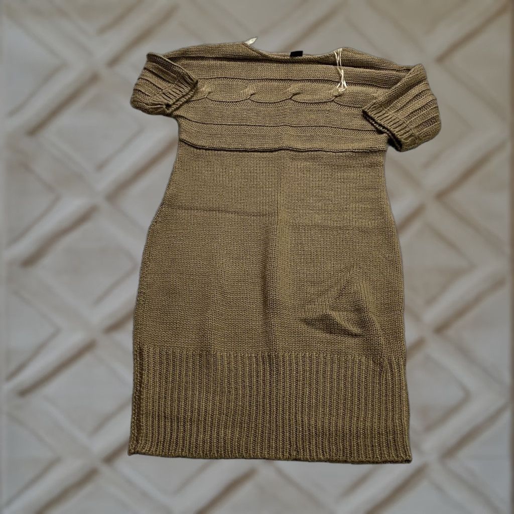 Vintage ATTENTION Dress Women Small Brown Midi Knit Short Sleeve Pullover Shift Casual Workwear Size S / US 4 / IT 40 - 1 Thumbnail