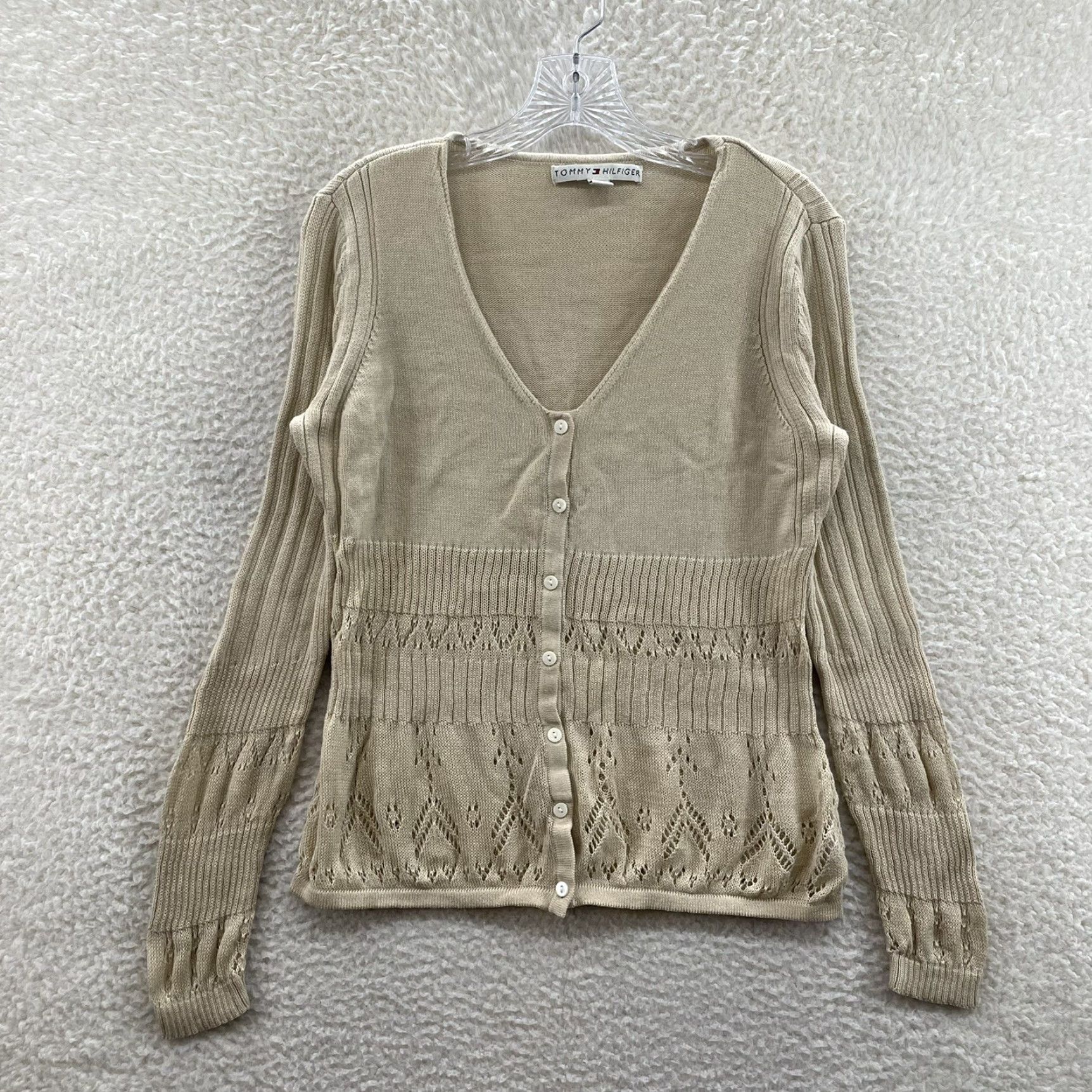 Tommy Hilfiger VINTAGE Tommy Hilfiger Cardigan Sweater XL Beige Knit Grunge Boho Fairy Y2K Size XL / US 12-14 / IT 48-50 - 2 Thumbnail