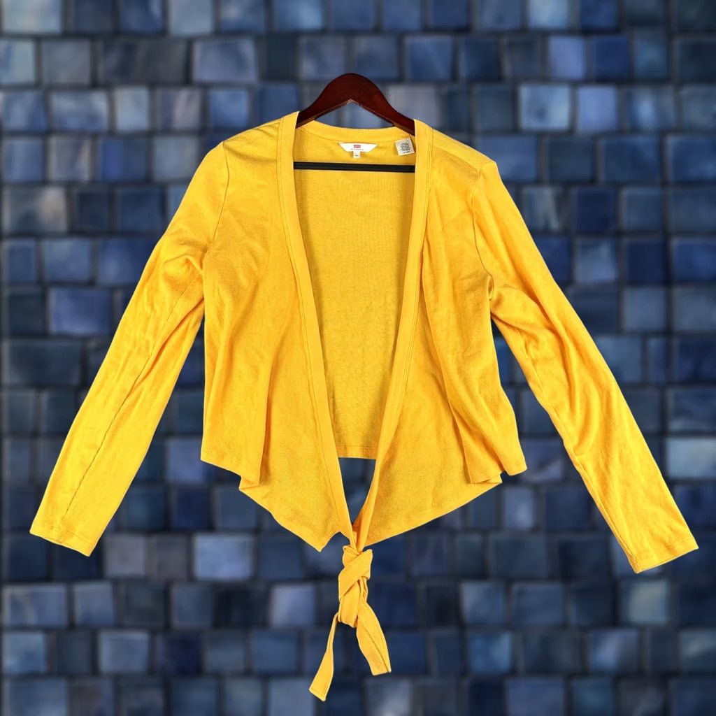 Levi's Levi's Sweater Cardigan Womens XL Yellow Cotton Blend Knit Open Tie Hem Long Sleeve V-Neck Casual Modern 90s? Size XL / US 12-14 / IT 48-50 - 1 Thumbnail