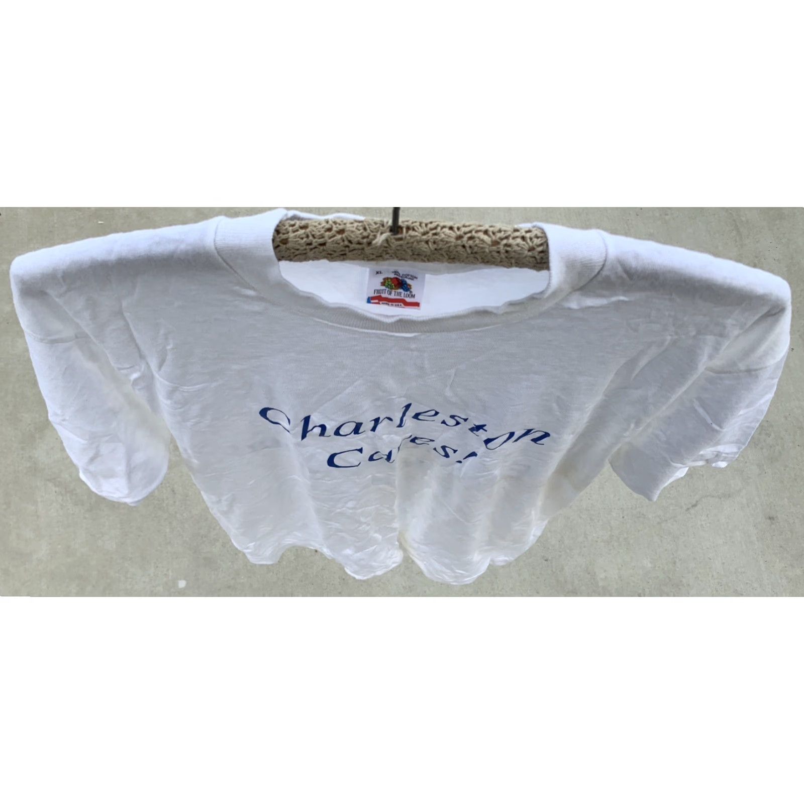 Fruit Of The Loom VINTAGE Charleston Cares I’m an EF Environmental Friend T-Shirt Size XL Men White Cotton Jersey Short Sleeve Graphic Print Size US XL / EU 56 / 4 - 4 Thumbnail