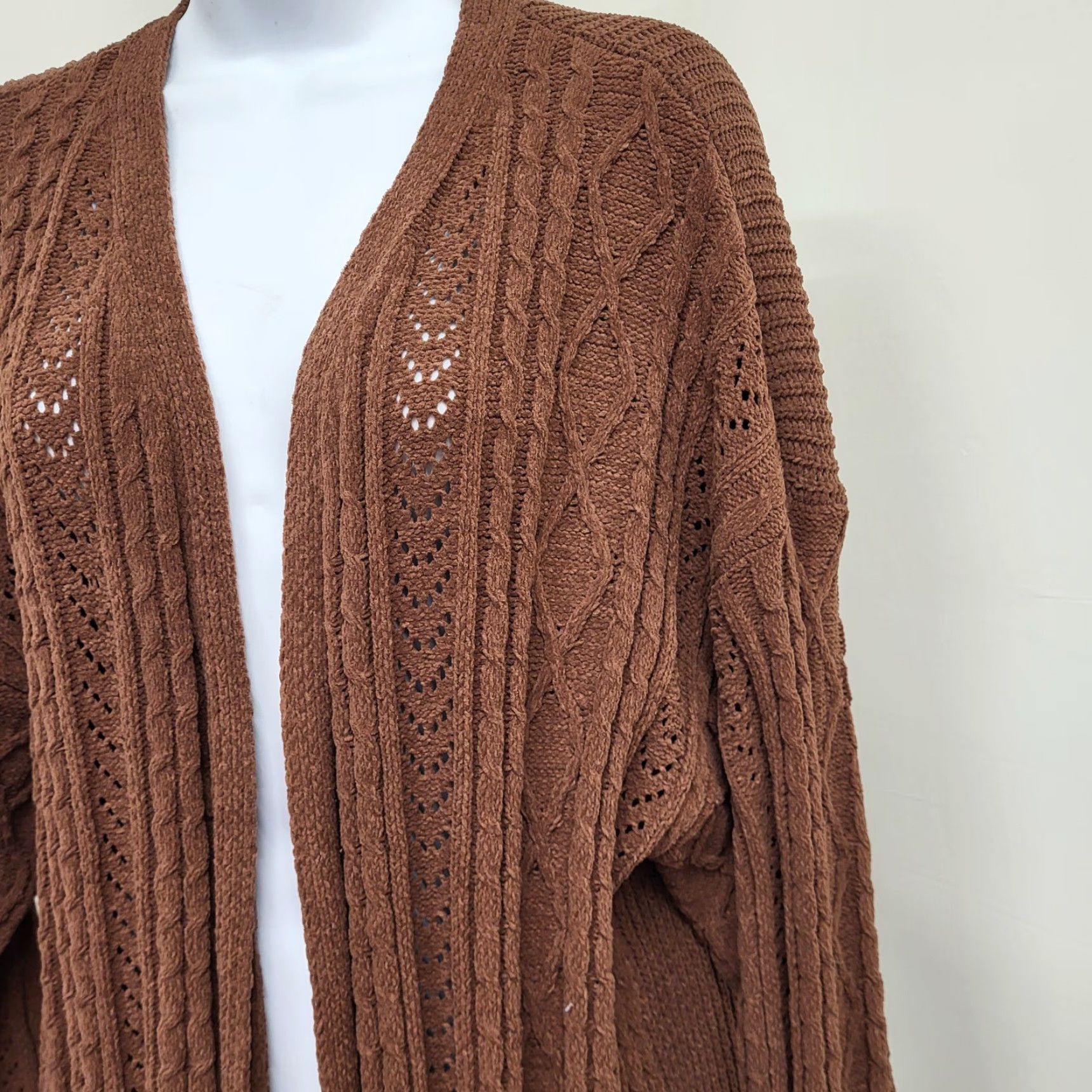Vintage Terra & Sky Sweater Womens Size 1X Brown Cardigan Cable-Knit Style Open Cardigan Knit Open Lightweight Long Sleeve Plus Size Womens Size XL / US 12-14 / IT 48-50 - 4 Thumbnail