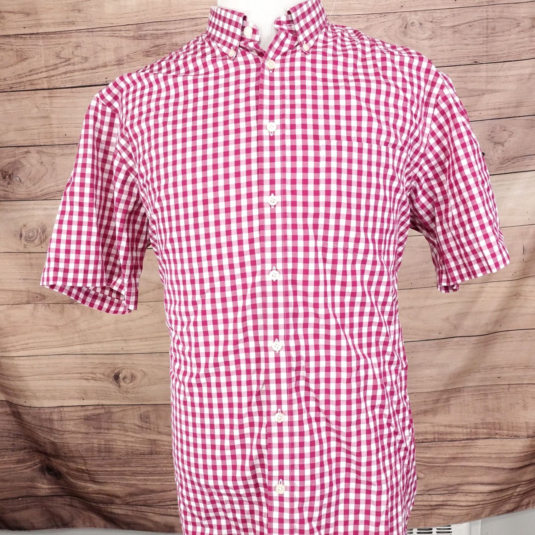 Charles Tyrwhitt CHARLES TYRWHITT WEEKEND NON IRON CLASSIC FIT S/S BUTTON DOWN SHIRT MENS XL MENS XL FUSCIA Check Cotton Button-Up Collared Short Sleeve Vintage: No Size US XL / EU 56 / 4 - 3 Thumbnail
