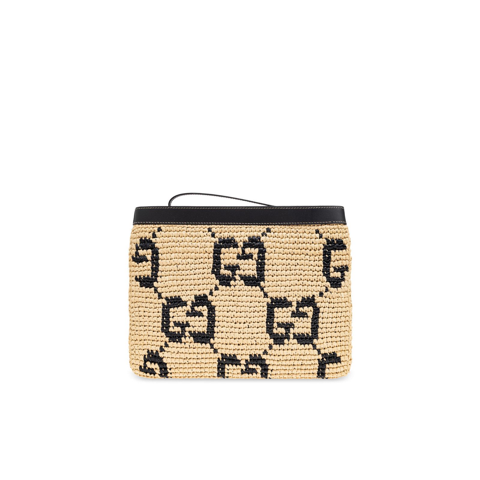 Gucci GUCCI $1690 Natural/Black Raffia Effect Zip Pouch New & Auth Size ONE SIZE - 2 Thumbnail