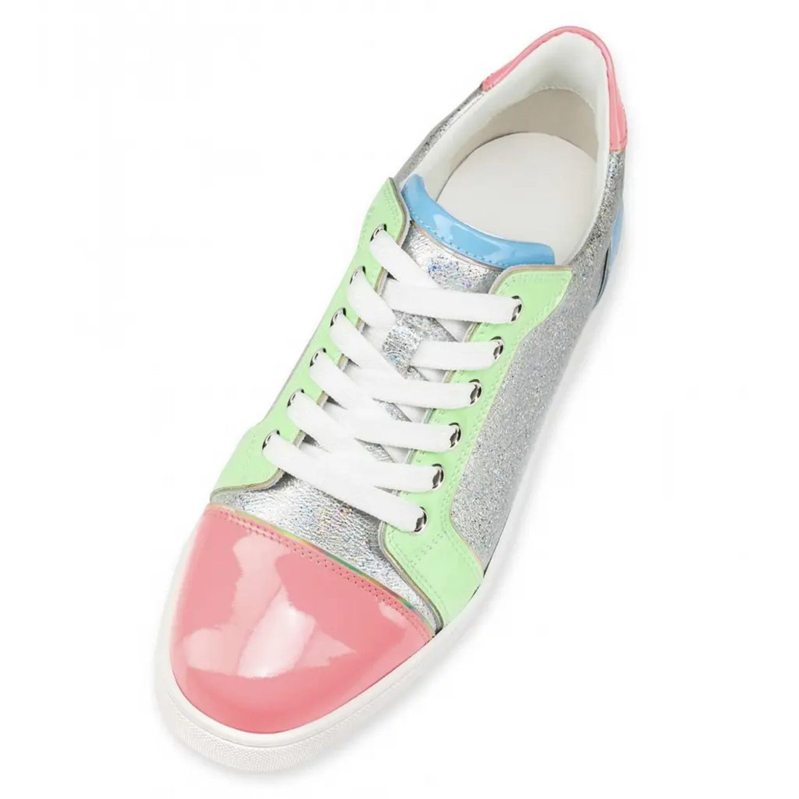 Christian Louboutin Fun Vieira Flat Patent Pink Silver Blue Low Top Sneaker 36.5 Size US 6.5 / IT 36.5 - 6 Thumbnail