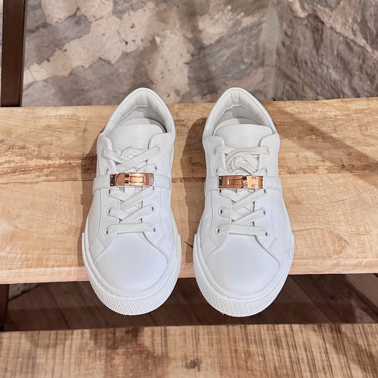 Hermes Hermès White Leather Femme Day Kelly Accent Sneakers Size US 6 / IT 36 - 2 Thumbnail