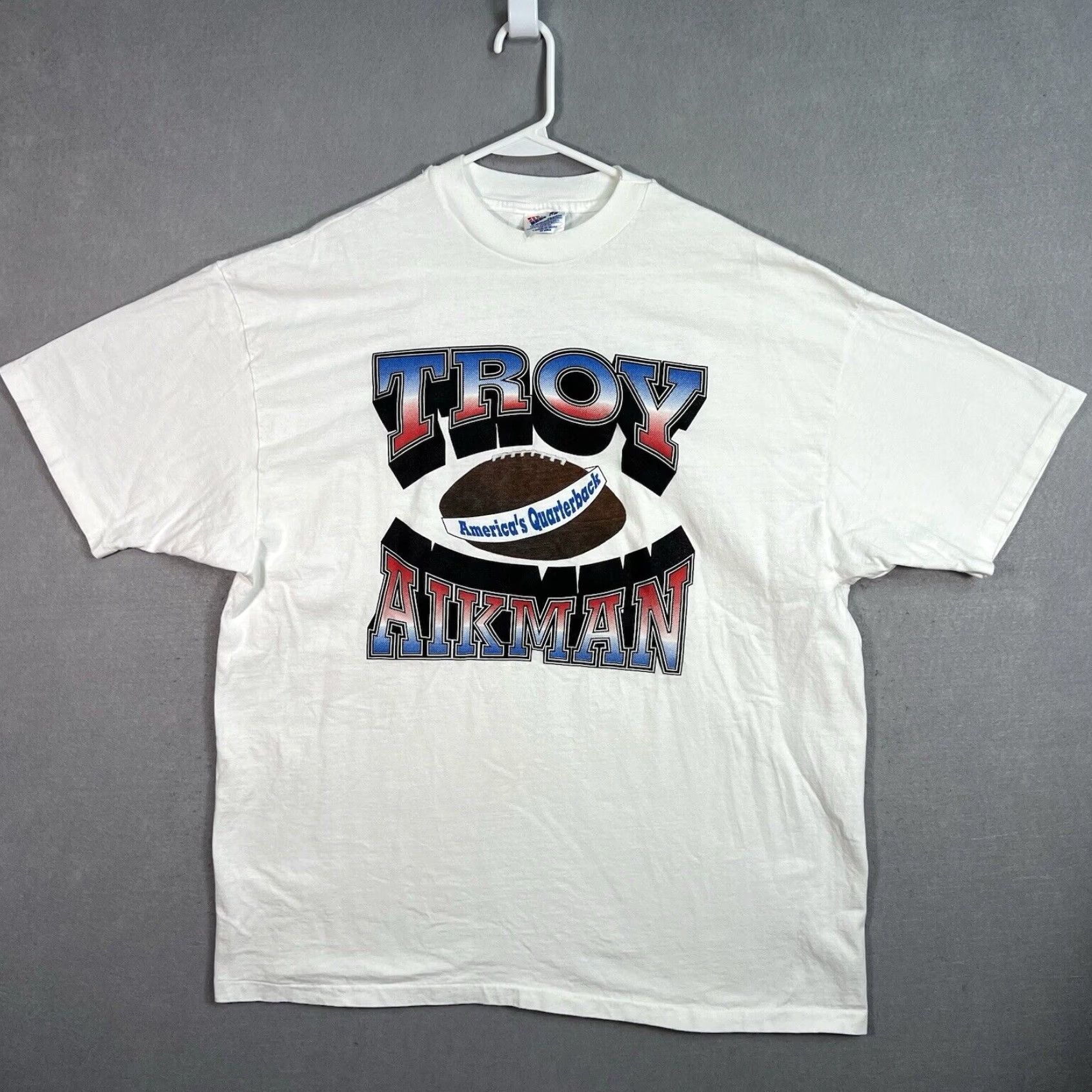 Hanes Troy Aikman Cowboys Mens 2XL Extra Large White Vintage 90s Football T Shirt Size US XXL / EU 58 / 5 - 1 Thumbnail