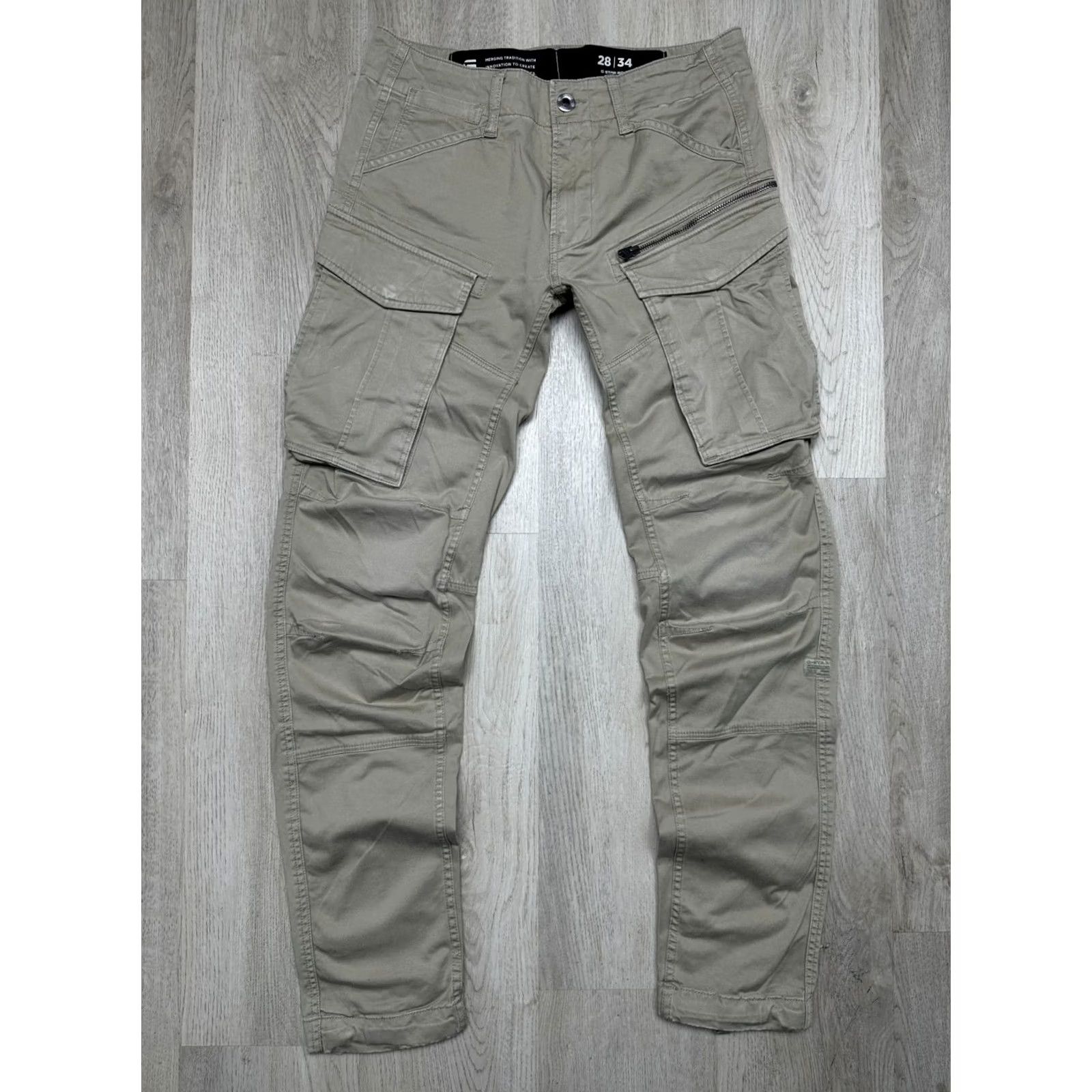 G-Star G Star Raw Mens Rovic Zip 3D Regular Tapered Cargo Pants Size 28 Beige Cotton Logo Pockets Cargo 3D 34in Inseam Mens Size US 28 / EU 44 - 2 Thumbnail