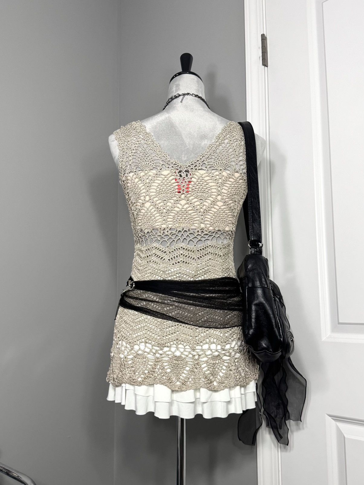 Other V Cristina Shimmery Gold Patterned Crochet Tank Top Dress Size M / US 6-8 / IT 42-44 - 3 Thumbnail