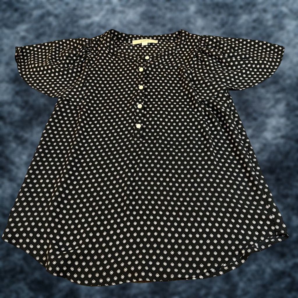 Loft LOFT Blouse Floral Button Up Short Sleeve Black White Womens XXS 2XS Tunic Rounded Hem Lightweight Easy Care Relaxed Fit Woman Shirt Size XXS / US 00 / IT 34 - 1 Thumbnail