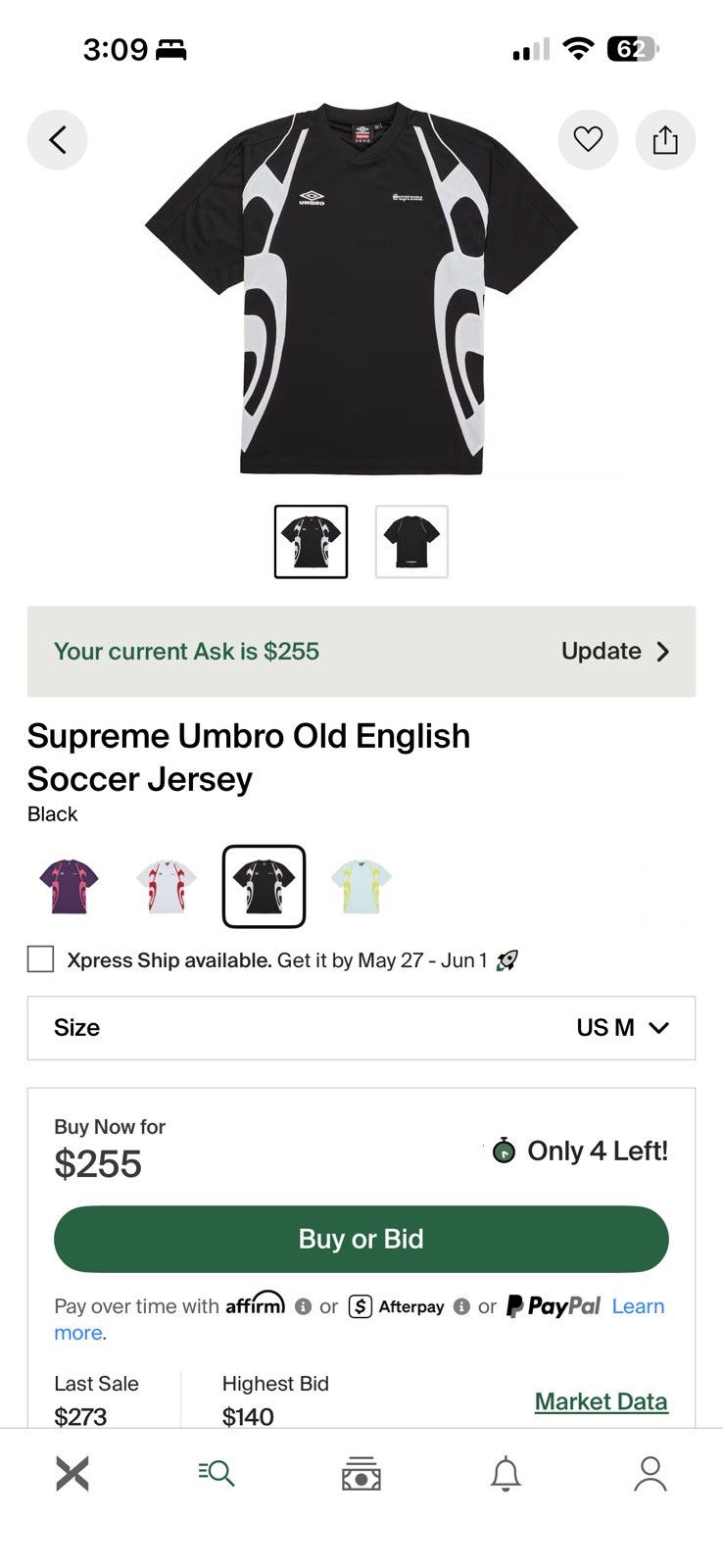 Supreme × Umbro Supreme x Umbro Black Old English Soccer Jersey Size US M / EU 48-50 / 2 - 7 Thumbnail