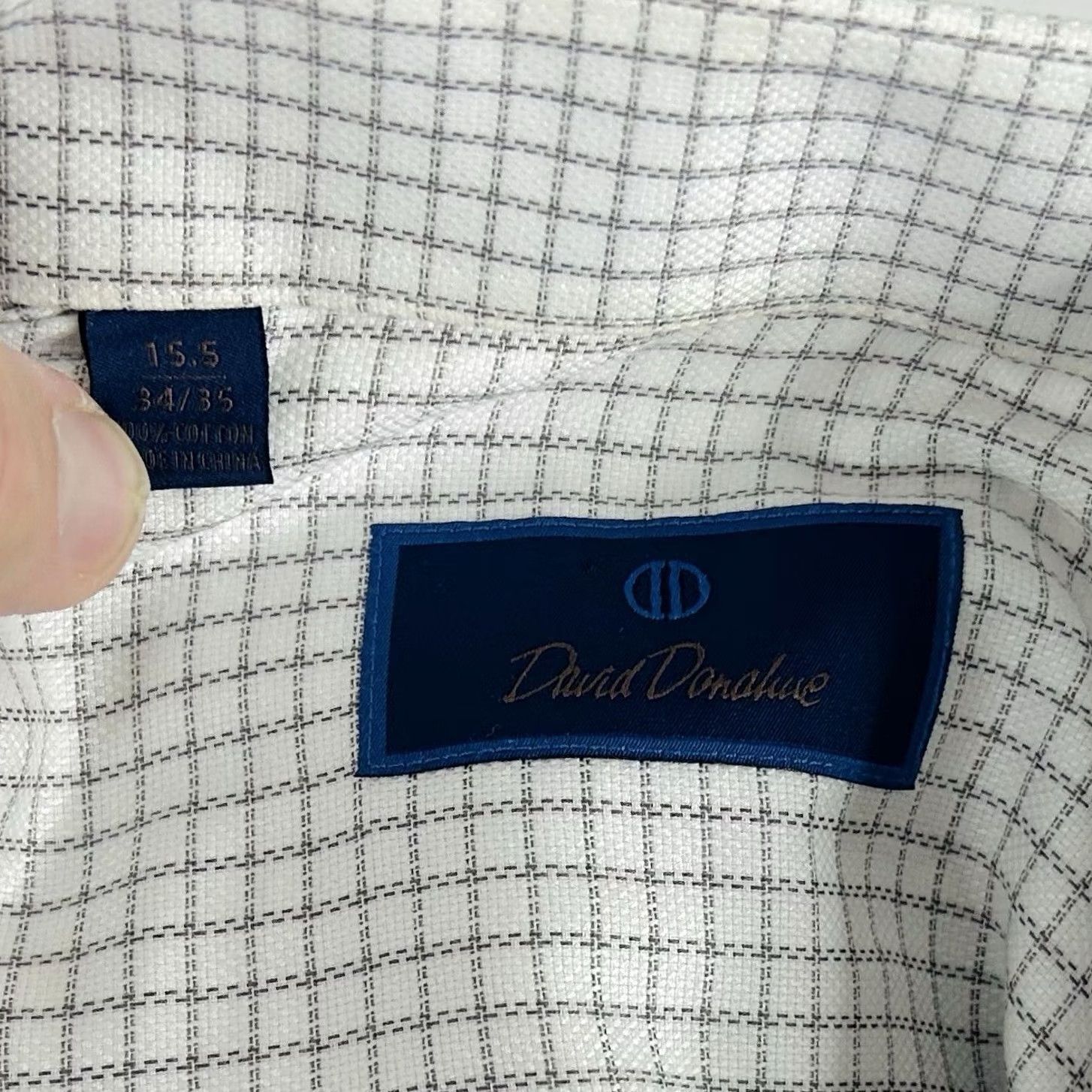 David Donahue David Donahue Shirt 15.5 34/35 Dress White Gray Plaid 100% Cotton Regular Fit Mens Shirt Size 42R - 3 Thumbnail