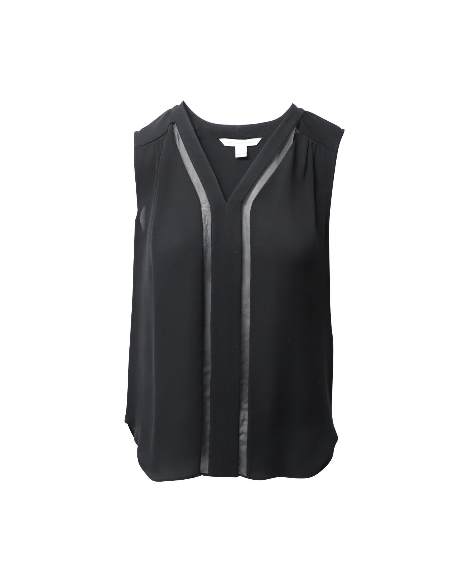 image of Diane Von Furstenberg Sheer Black Silk Sleeveless Top, Women's (Size Small)