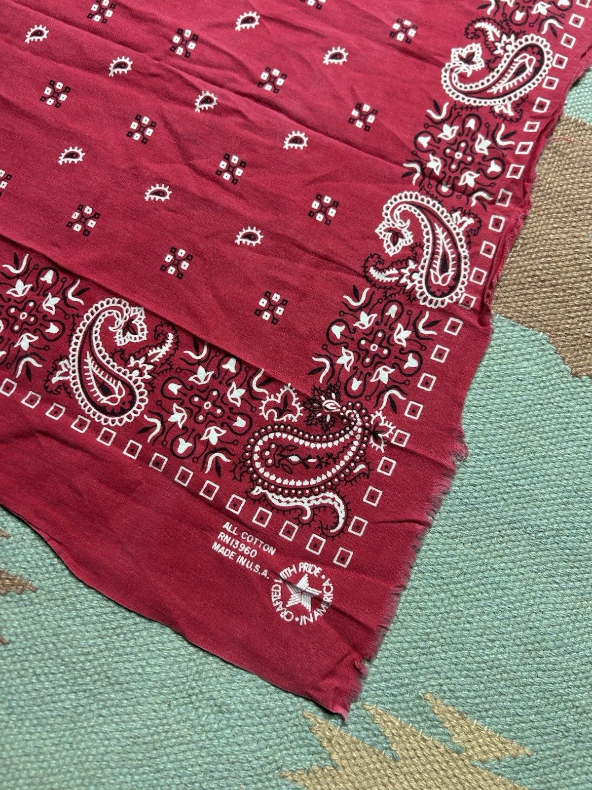 Vintage Vintage cotton bandana handkerchief paisley geometric soft Size ONE SIZE - 2 Thumbnail