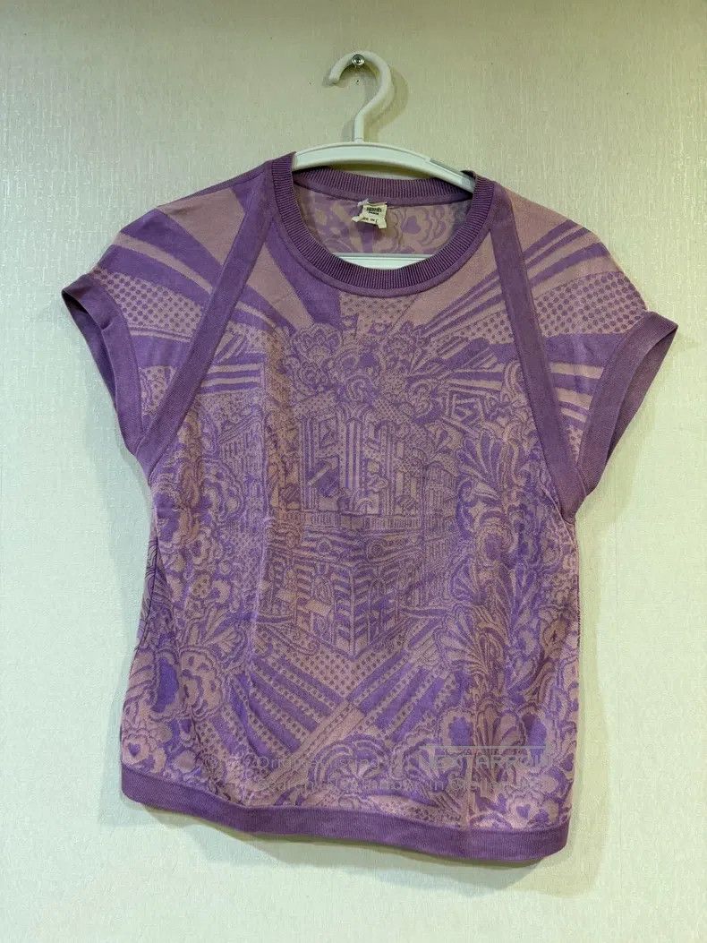 Hermes Hermes Purple knitted and silk short-sleeve top Size S / US 4 / IT 40 - 1 Thumbnail