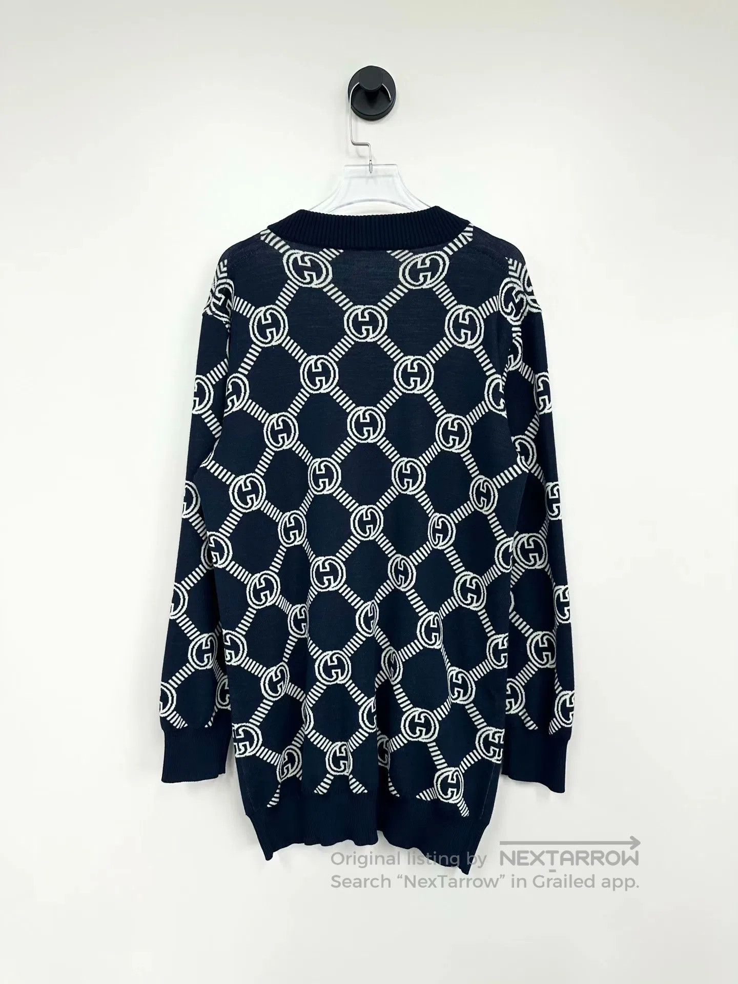 Gucci Guicci Dark blue logo print double-sided wool knit cardiga Size US XS / EU 42 / 0 - 2 Thumbnail