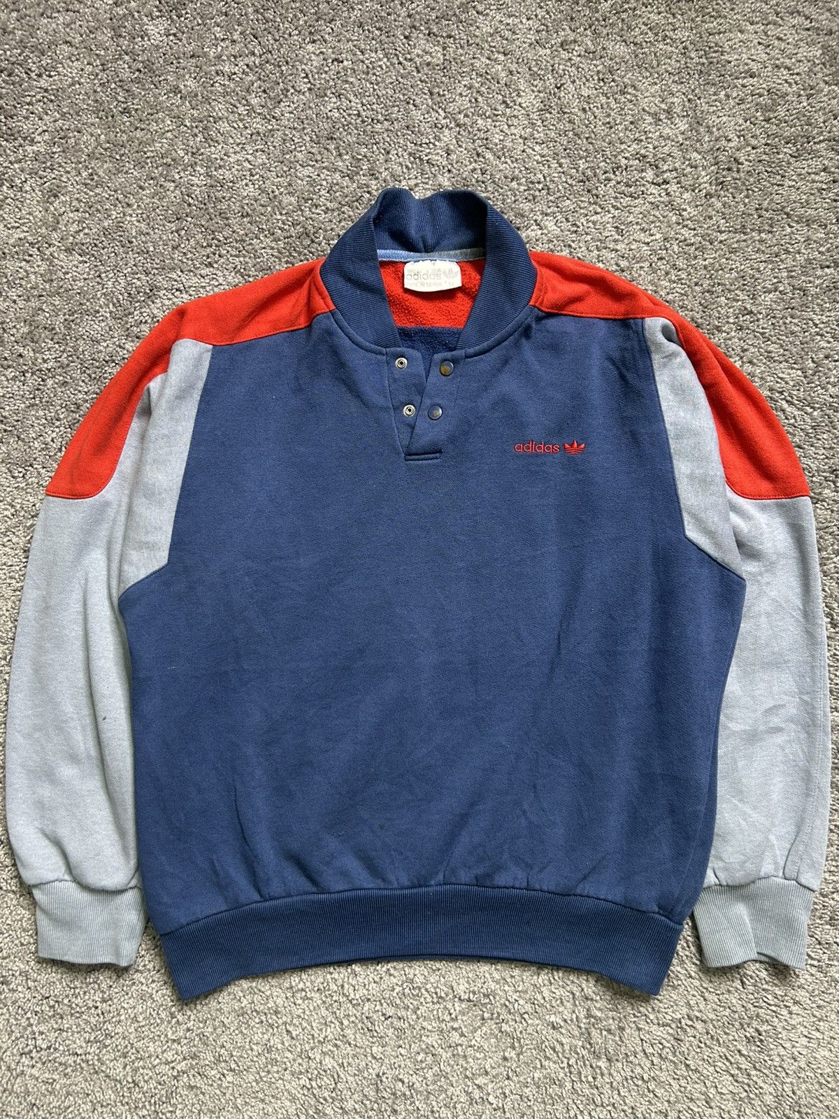 Adidas Vintage 70s Adidas Button Snap Tri Tone Crewneck Sweatshirt Size US M / EU 48-50 / 2 - 1 Thumbnail