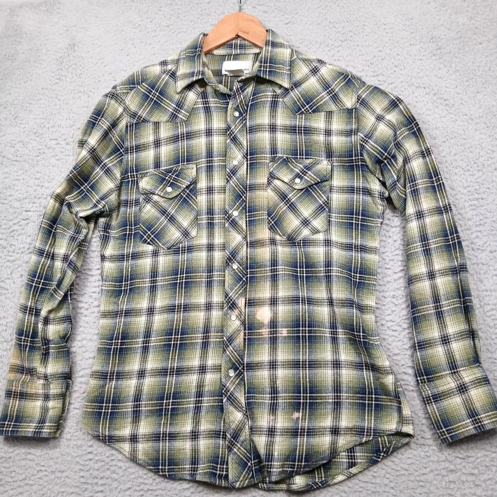 Wrangler Wrangler Shirt Mens Medium Green Blue Plaid Western Pearl Snap Long Sleeve Shirt Size US M / EU 48-50 / 2 - 2 Thumbnail
