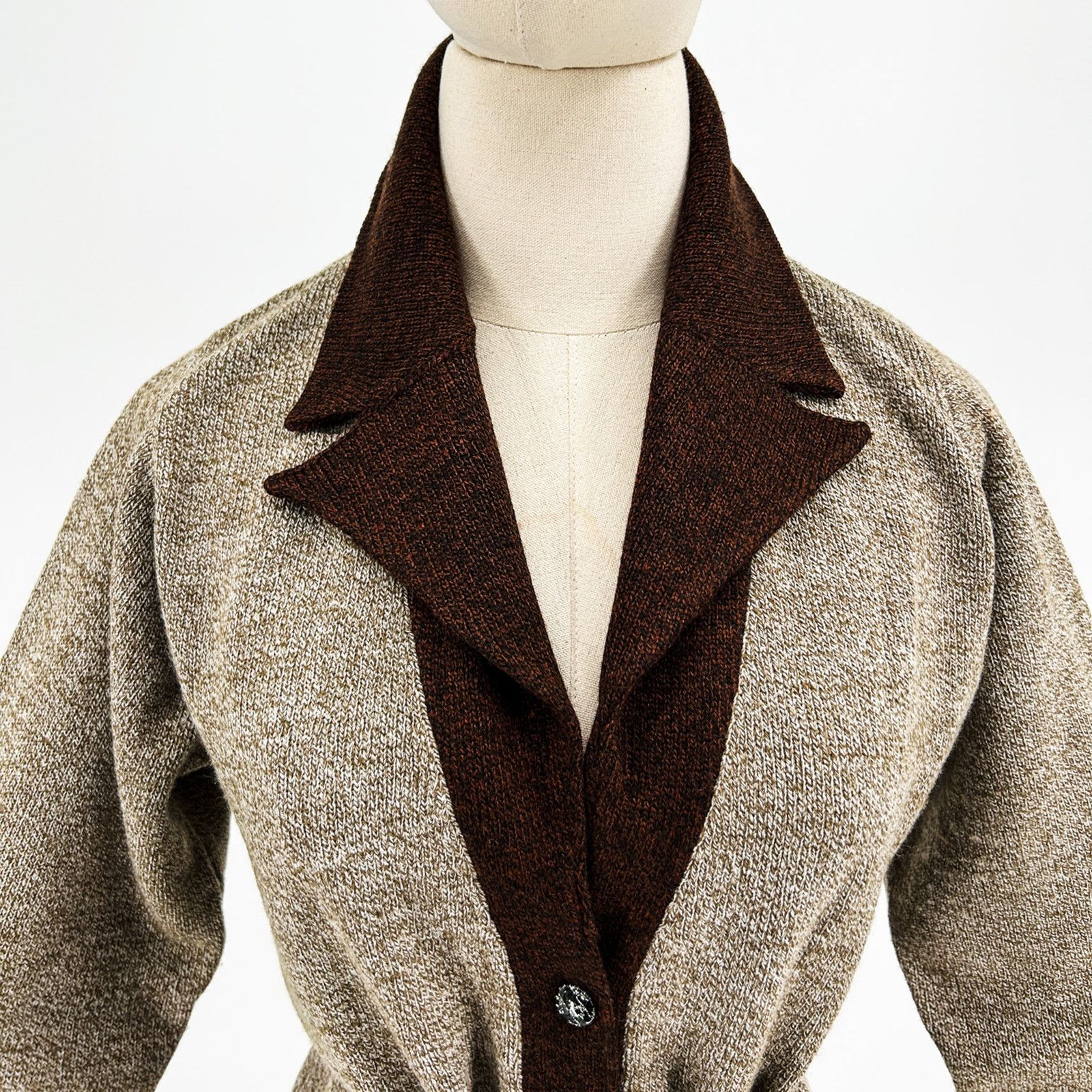 Vintage 70s/80s Brown Boho Collared Grandpa Cardigan + Matching Tie Size S / US 4 / IT 40 - 2 Thumbnail