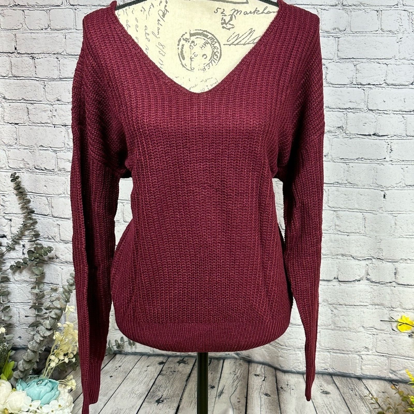 Other Reversible Twisted Knit Long Sleeve Fall Sweater Burgundy M Size M / US 6-8 / IT 42-44 - 8 Thumbnail