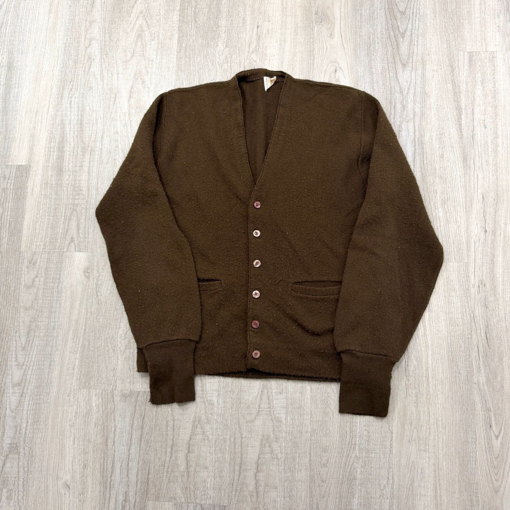 VINTAGE Drummond Cardigan Sweater Size L Brown Shaggy 60s Knit 