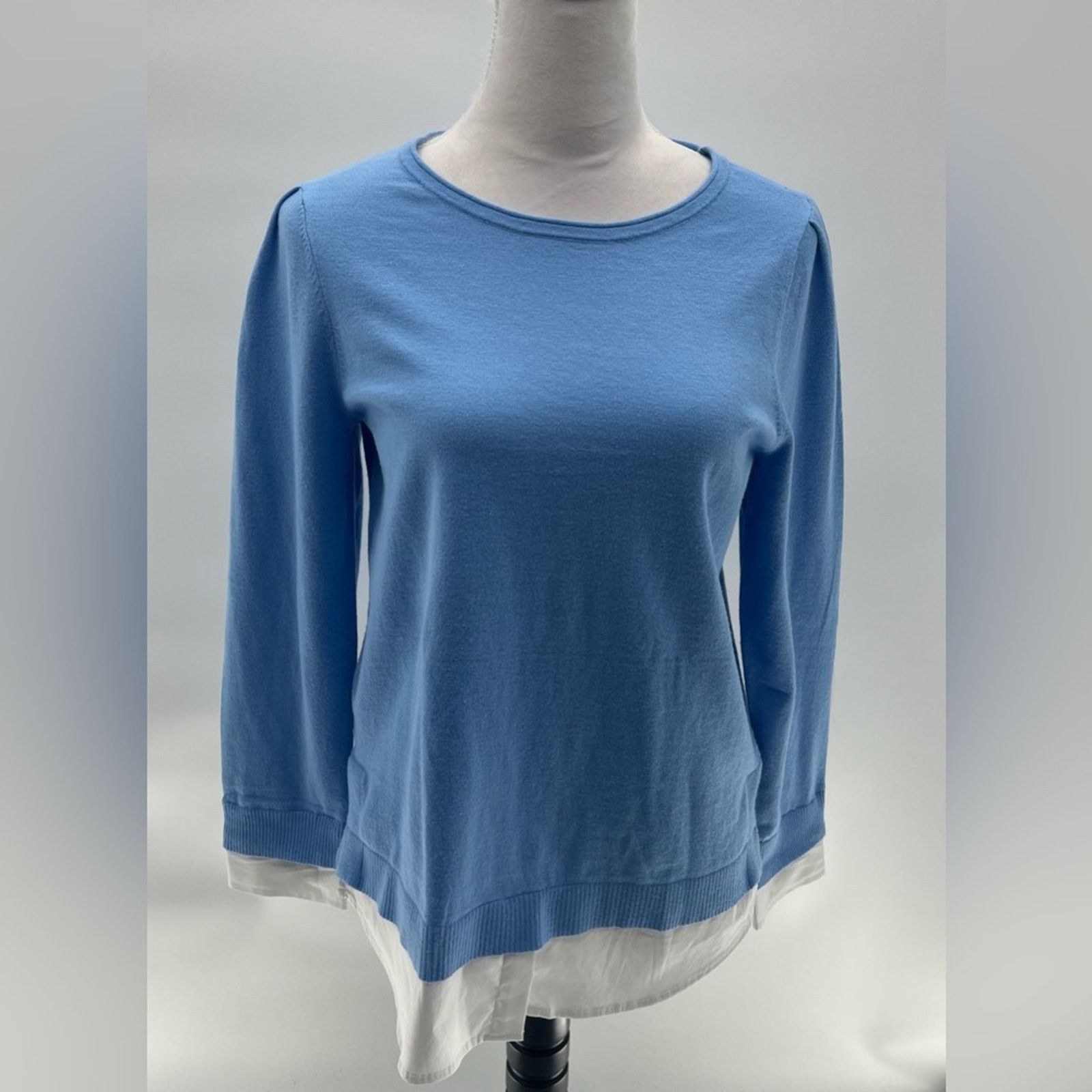 Chicos Chico's Woven Shirt Detail Knit Sweater Sz 0 (S) Size S / US 4 / IT 40 - 7 Thumbnail
