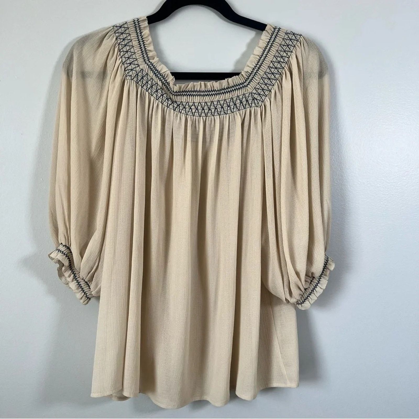 Chloe See by Chloe Off Shoulder Smocked Top Blouse Sheer Gypsy Size S / US 4 / IT 40 - 7 Thumbnail