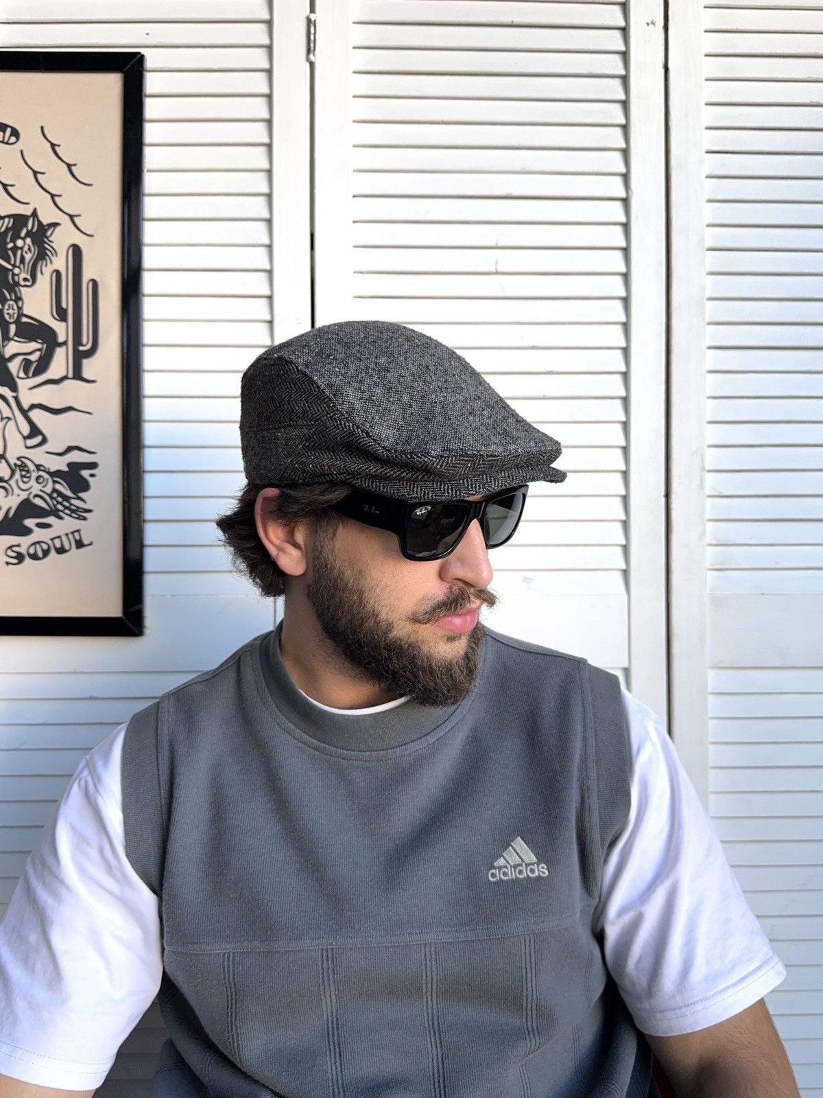 Vintage Vintage Tweed Ivy Cap / Flat Cap – Gray Herringbone Wool Size ONE SIZE - 3 Thumbnail