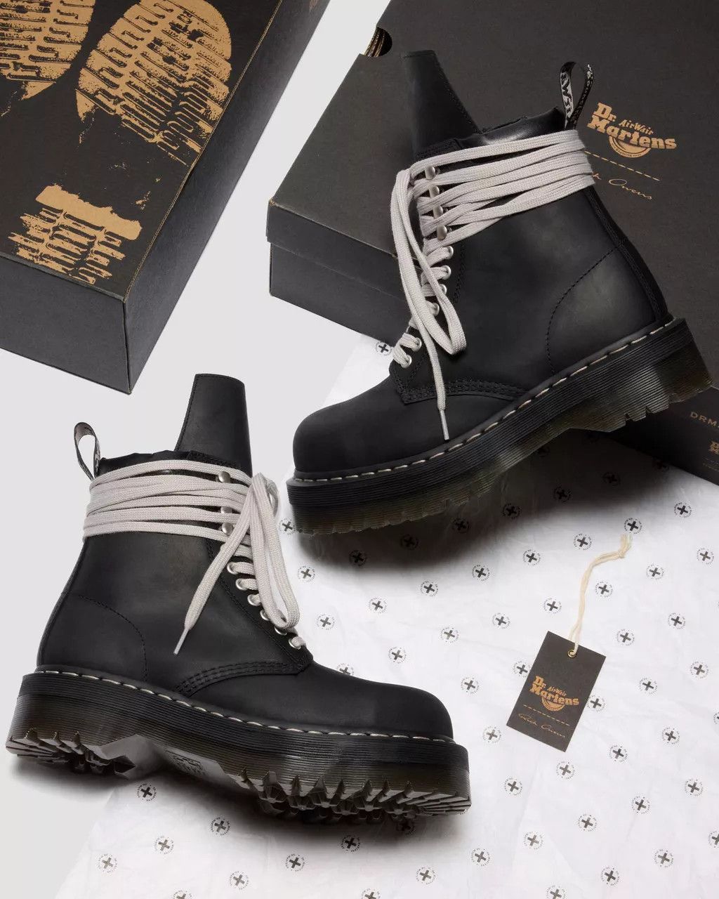 Dr. Martens × Rick Owens STEEL TOE QUAD Wraparound Lace Leather Platform Boots Size US 12 / EU 45 - 16 Thumbnail
