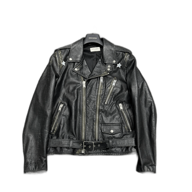 Saint Laurent Paris SLP Distressed Leather Biker Jacket- Size US L / EU 52-54 / 3 - 1 Thumbnail