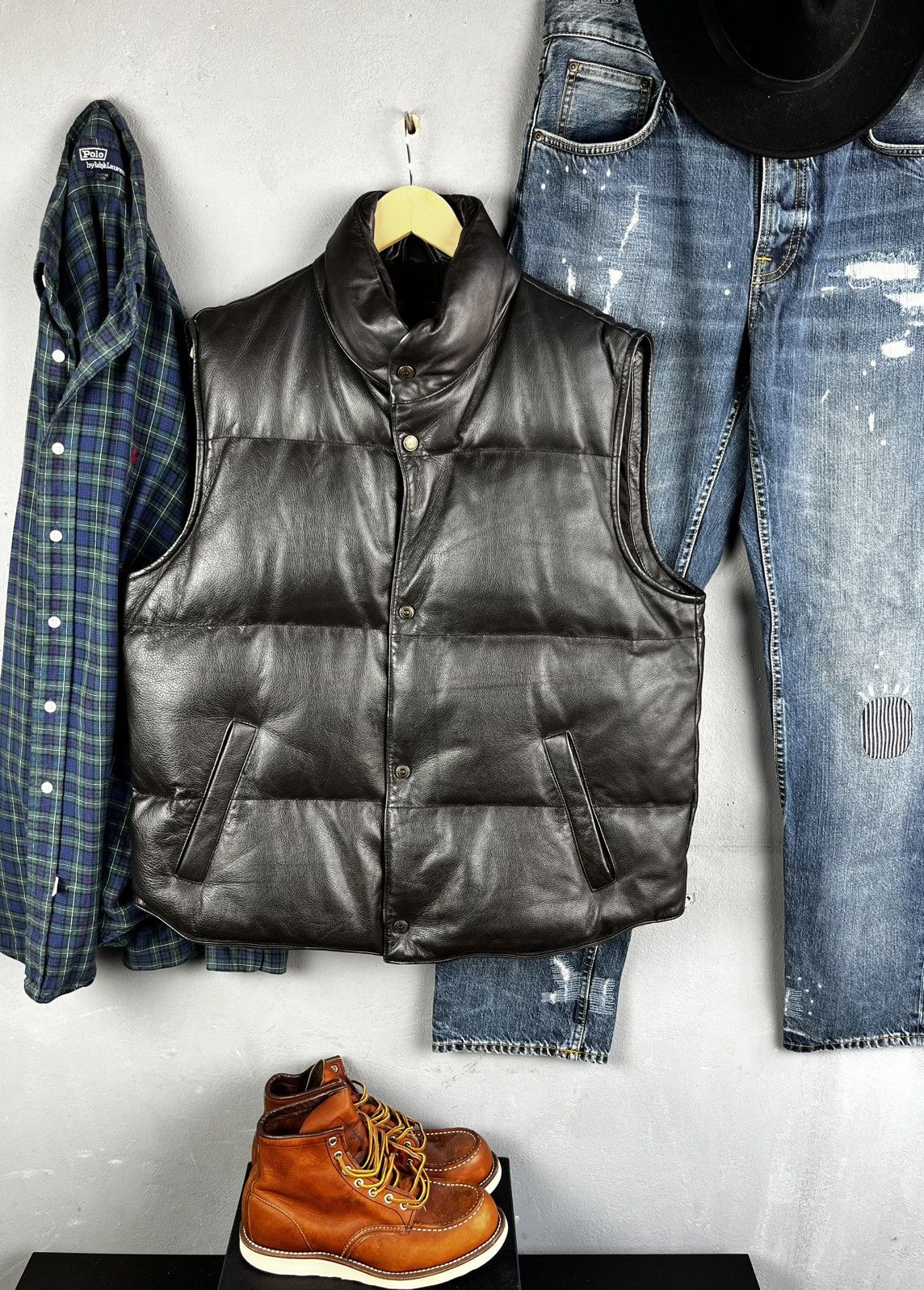 Schott River Woods mens leather vest schott style western Size US XL / EU 56 / 4 - 1 Thumbnail