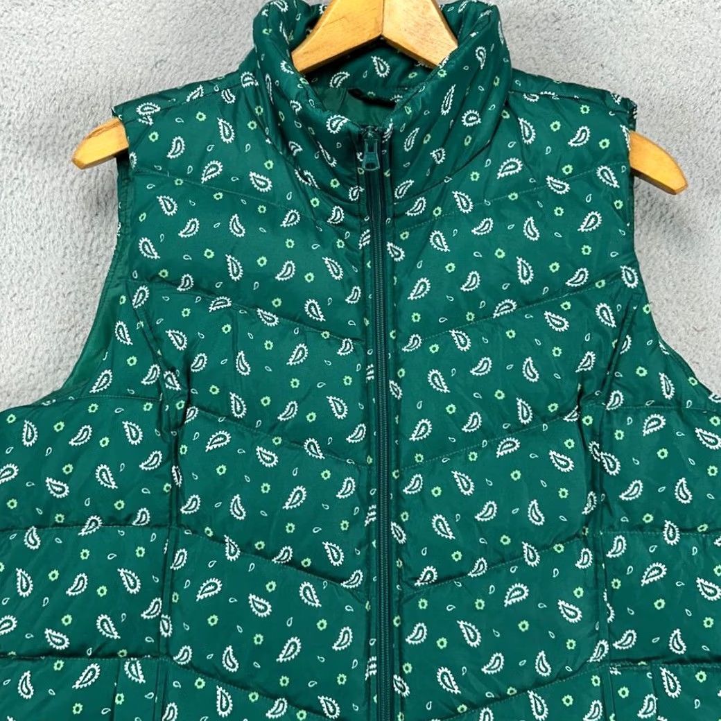 Lands' End Lands' End Puffer Vest Women XLT Tall 18 Green Paisley Goose Down Full Zip Ladies Vest Size XXL / US 16-18 / IT 52-54 - 2 Thumbnail