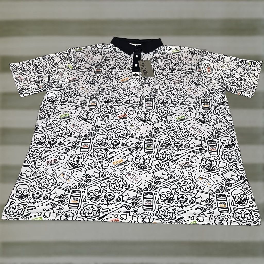 Vintage Pins & Aces Golf Polo Shirt Men's 3XL White Skull Polyester Blend Non-Restricted NWT Size US XXL / EU 58 / 5 - 1 Thumbnail