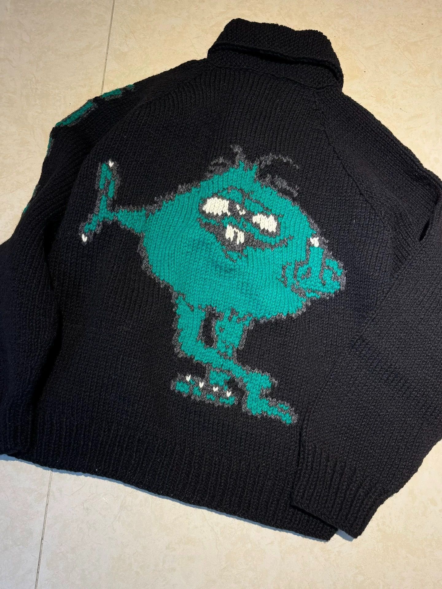 Supreme Black Knit Sweater with Green Monster Design - S Size US S / EU 44-46 / 1 - 1 Thumbnail