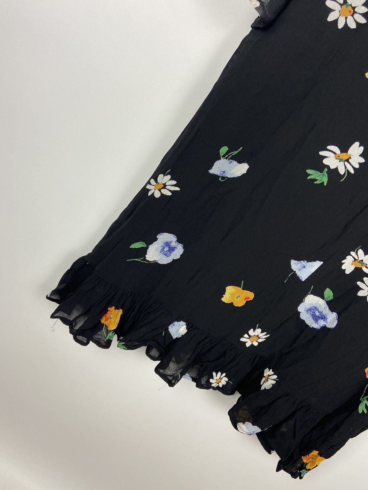 Designer × Ganni Ganni Dainty Georgette Floral Black Mini Dress Sz 36 Size XS / US 0-2 / IT 36-38 - 14 Thumbnail
