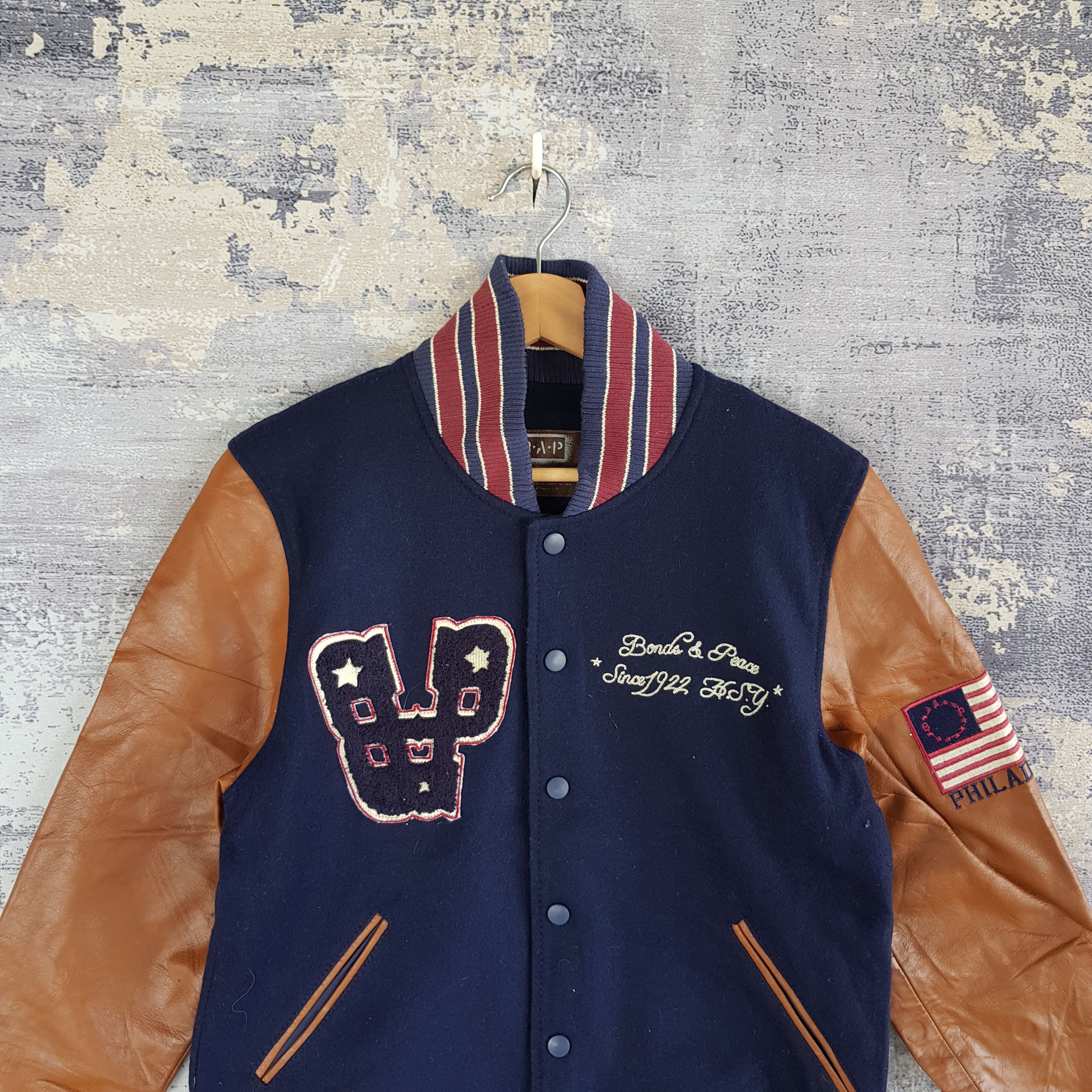 Japanese Brand × Leather × Vintage BAP Varsity Jacket Leather Jacket Letterman Wool Jacket Size US S / EU 44-46 / 1 - 2 Thumbnail