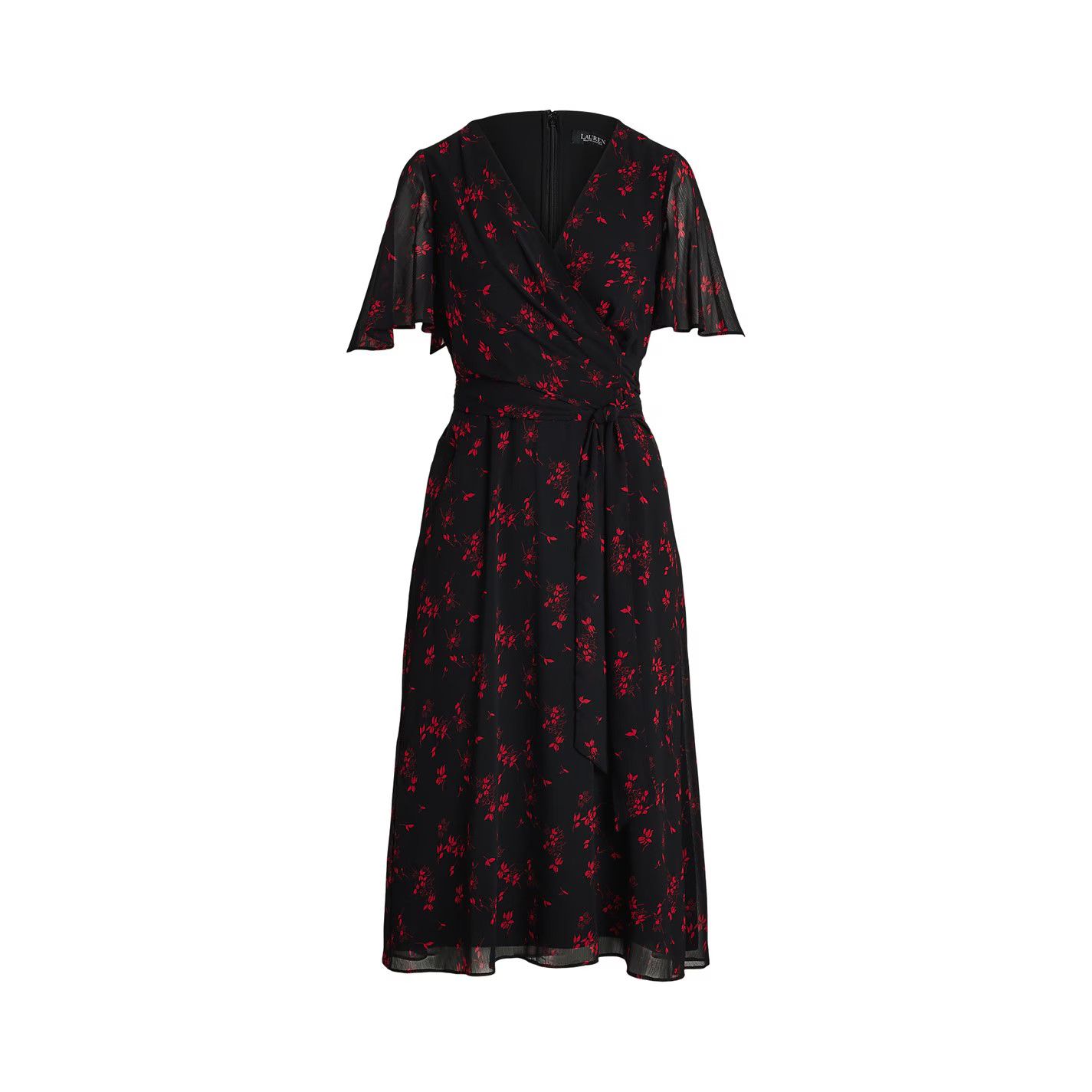 Lauren Ralph Lauren o1g2r1mq0825 Abel Wrap Midi Dress in Black/Red Size L / US 10 / IT 46 - 1 Thumbnail