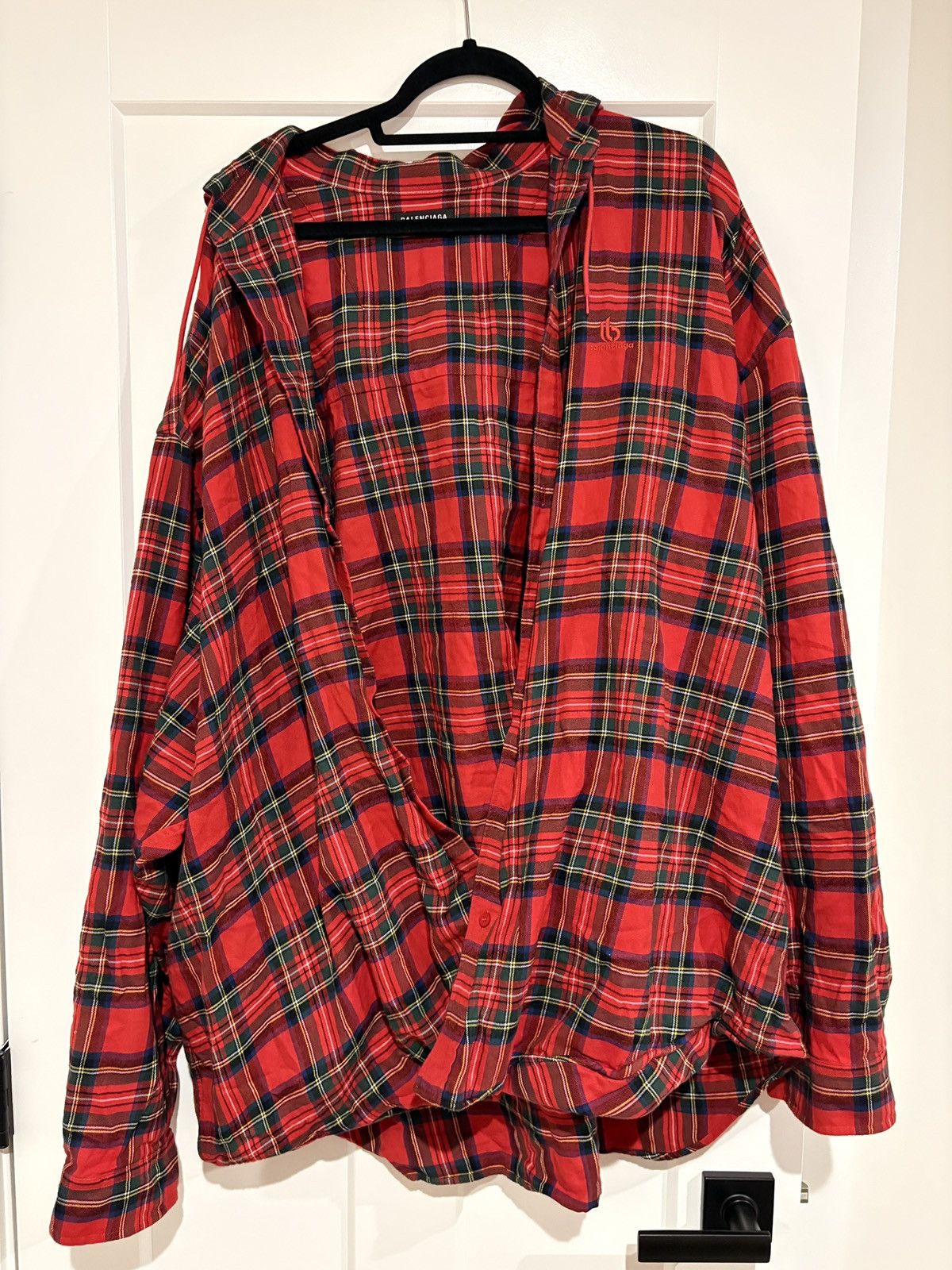 Balenciaga BALENCIAGA RED TARTAN HOODED SHIRT UNIFIT Size US XL / EU 56 / 4 - 1 Thumbnail