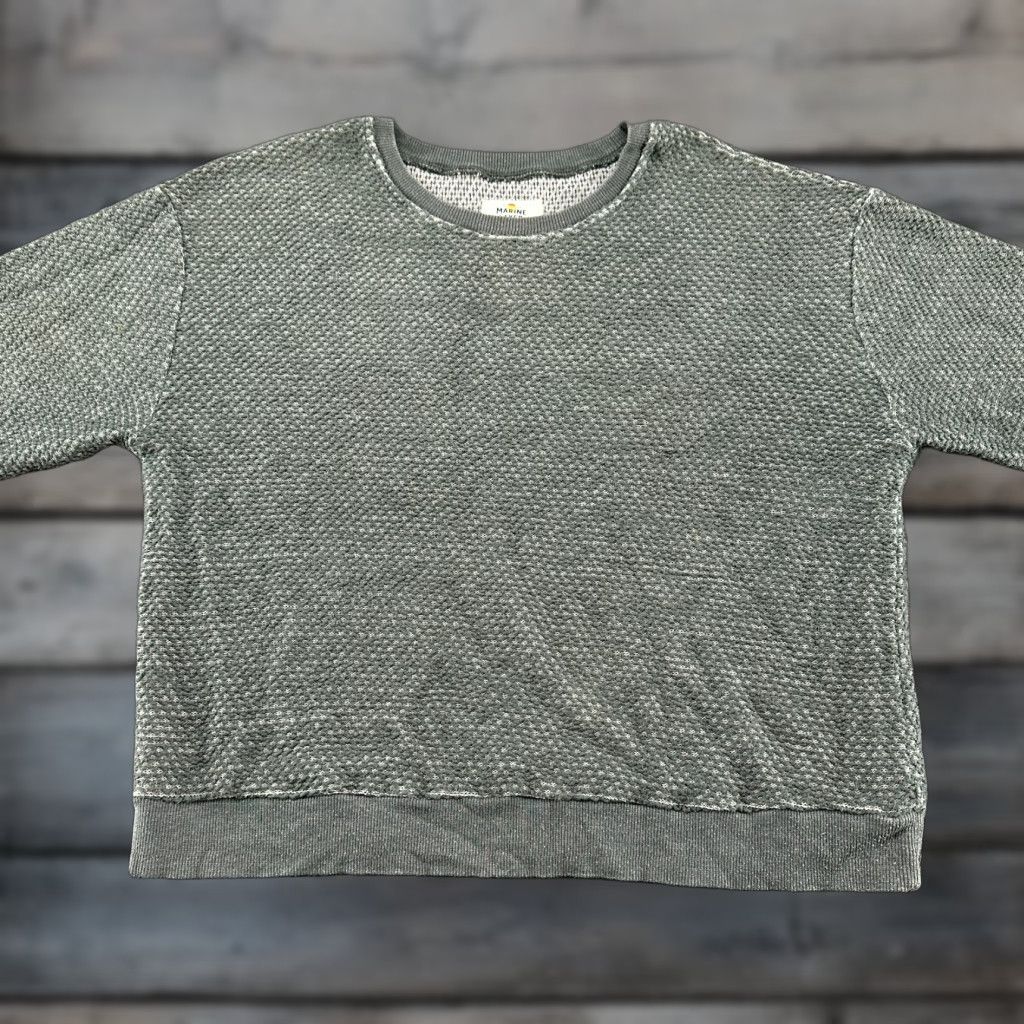 Marine Layer Marine Layer Sweatshirt Womens L Green Pullover Waffle Knit Cotton Birdseye Crew Neck Casual Long Sleeve Button Accent Modern Classic Size L / US 10 / IT 46 - 1 Thumbnail