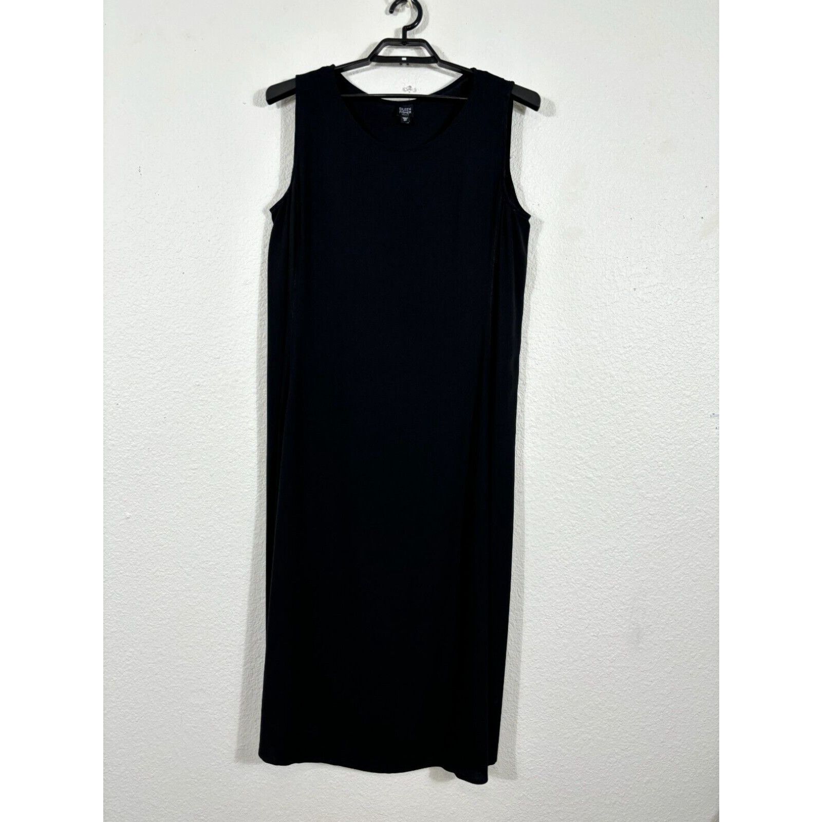 image of Eileen Fisher Woman Dress Womens Plus 2X Black Silk Sleeveless Midi Solid in White (Size 2XL)